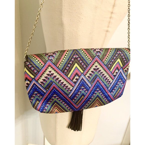jessica mcclintock Crossbody Clutch Colorful Embroidered Boho - Picture 8 of 9